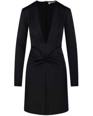 Victoria Beckham Long Sleeve V-Neck Mini Dress - Black
