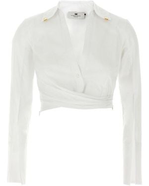 Elisabetta Franchi Satin Cropped Blouse - White