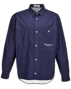 Stone Island Logo Print Overshirt - Blue