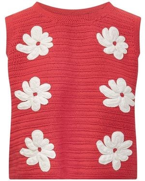 MSGM Floral Embroidered Crochet-Knitted Top