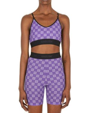 Ambush Monogram-Print Cropped Bra Top - Purple