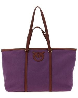 Pinko Love Birds Logo Patch Large Tote Bag - Purple