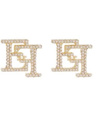 Elisabetta Franchi Double Logo Earrings - Metallic