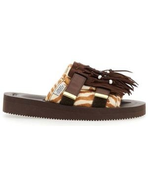 Suicoke Zebra Pattern Fringe-Detail Sandals - Brown