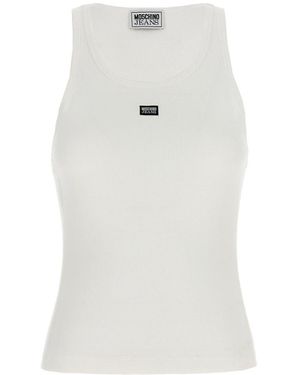 Moschino Jeans Logo-appliqué Sleeveless Ribbed Tank Top - White