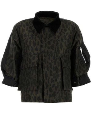 Sacai Leopard Print Twill Jacket - Black
