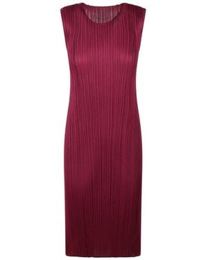 Pleats Please Issey Miyake March Sleeveless Pleated Midi Dress - Red