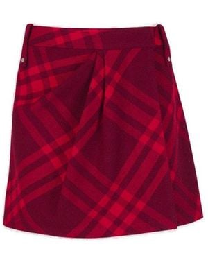 Burberry Check Pleated Wool Mini Skirt, Brand Size 8 (Us - Red