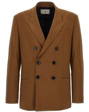 Ami Paris Double-Breasted Blazer - Brown