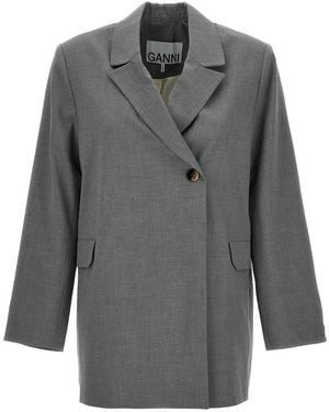 Ganni Oversized Double Breasted Blazer - Grey