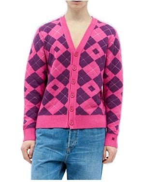 Acne Studios Argyle Jacquard V-Neck Cardigan - Red