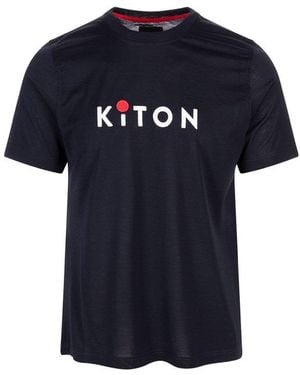 Kiton Logo Embroidered Crewneck T-shirt - Blue
