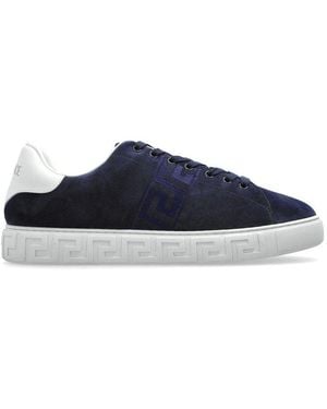 Versace Greca-Embroidered Lace-Up Trainers - Blue