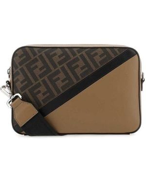 Fendi Monogram Panelled Messenger Bag - Grey