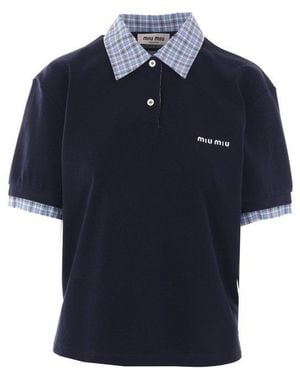 Miu Miu Logo-Embroidered Short-Sleeved Polo Shirt - Blue