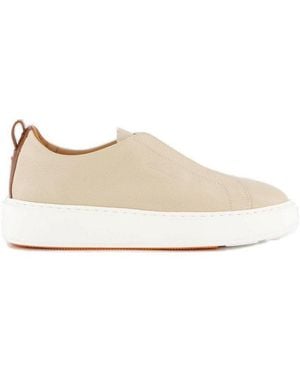 Santoni Round Toe Slip-On Snrakers - Natural