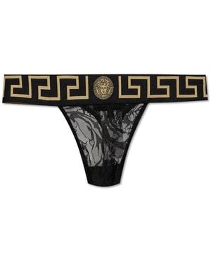 Versace Greca Border Laced Thongs - Black
