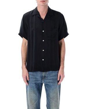 Portuguese Flannel Striped Bowling Shirt - Black