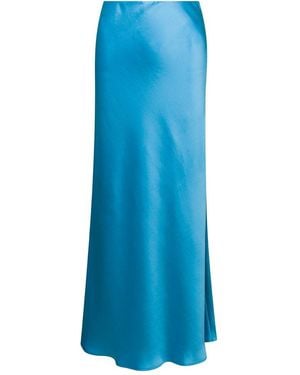 Plain Long Tube Skirt Satin Finish - Blue