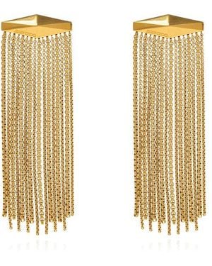 Jimmy Choo Logo Engraved Tassel Detailed Earrings - White