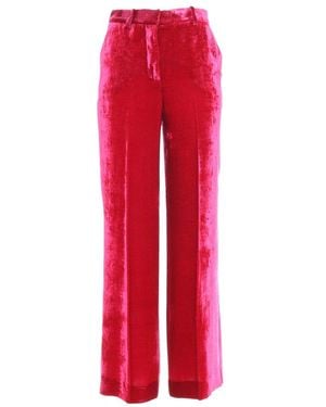 P.A.R.O.S.H. Pleat Detailed Wide-Leg Velvet Pants - Red