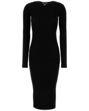 Prada Long-Sleeved Ribbed Midi Dress - Black