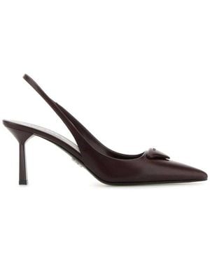 Prada Logo Detailed Slingback Pumps - Red