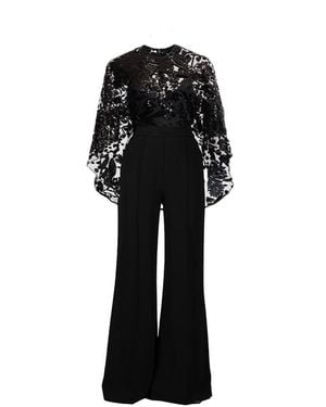 Elie Saab Embroidered Cape Cady Jumpsuit - Black