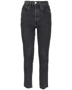 RE/DONE 90S High-Waist Raw-Cut Hem Skinny Jeans - Blue