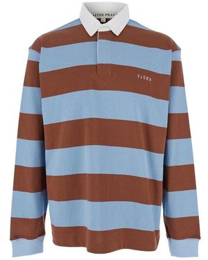 AFTER PRAY Logo Striped Polo Shirt - Blue