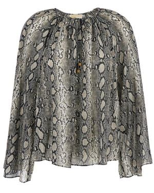 MICHAEL Michael Kors Top With V Neck And All-Over Snakeskin Motif - Grey