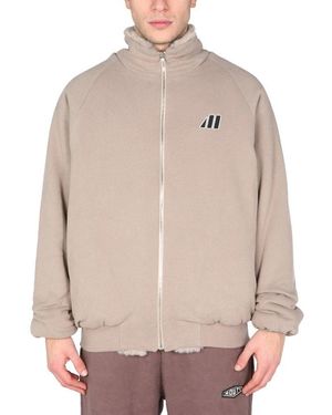 MOUTY Logo Embroidered Reversible Zipped Jacket - Natural