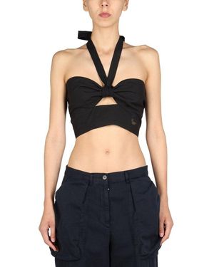 1/OFF Cut-Out Detailed Halterneck Cropped Top - Black