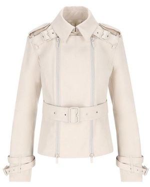 Burberry Belted Waist Zipped Trench Coat - Natural