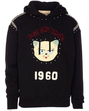 Valentino Animal Embroidered Drawstring Hoodie - Black