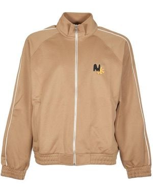 MSGM Logo Embroidered Zipped Sweatshirt - Natural