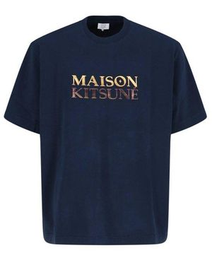 Maison Kitsuné Logo Embroidered Crewneck T-shirt - Blue