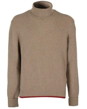 Fay Ribbed Turtleneck Jumper - Brown