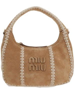 Miu Miu Logo-Detailed Zipped Hobo Bag - Brown