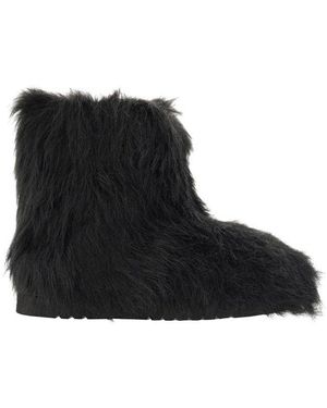Stand Studio Faux-Fur Round-Toe Ankle Boots - Black