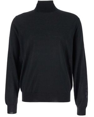 Plain Turtleneck Sweater With Long Sleeves - Blue