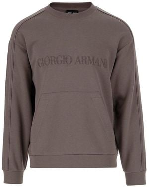 Giorgio Armani Cotton And Cashmere Sweatshirt With Logo - Brown