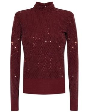 Tory Burch Embellished Turtleneck Jersey Top - Red