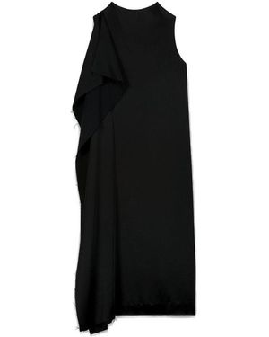 Atlein Asymmetric Draped A-Line Midi Dress - Black