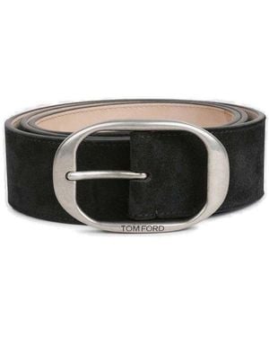 Tom Ford Logo Engraved Buckle Belt - Black