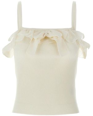 Alessandra Rich Ribbed Crop Top With Square Neckline - Natural