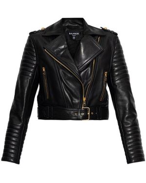 Balmain Asymmetrical-Zip Leather Jacket - Black