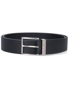 Burberry Logo Engraved Buckle Belt - Black