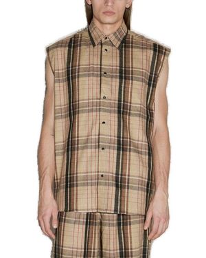 VTMNTS Tarta-Check Flannel Sleeveless Snapped Shirt - Brown