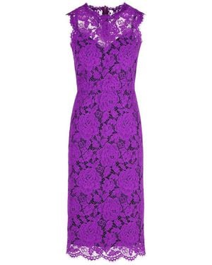 Dolce & Gabbana Floral-Lace Scallop Edge Sleeveless Midi Dress - Purple